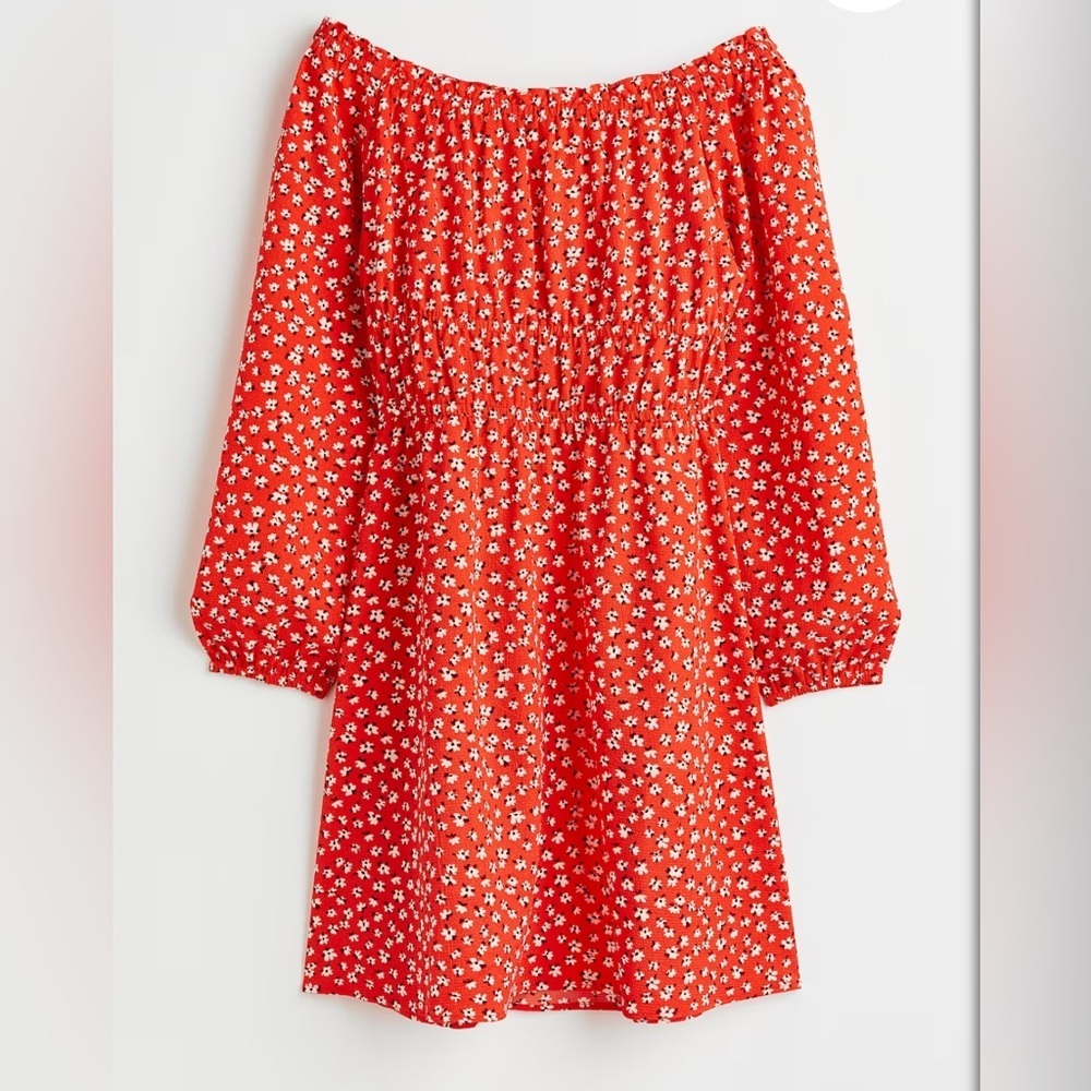 Divided Red/Orange Floral Long Sleeve Dress